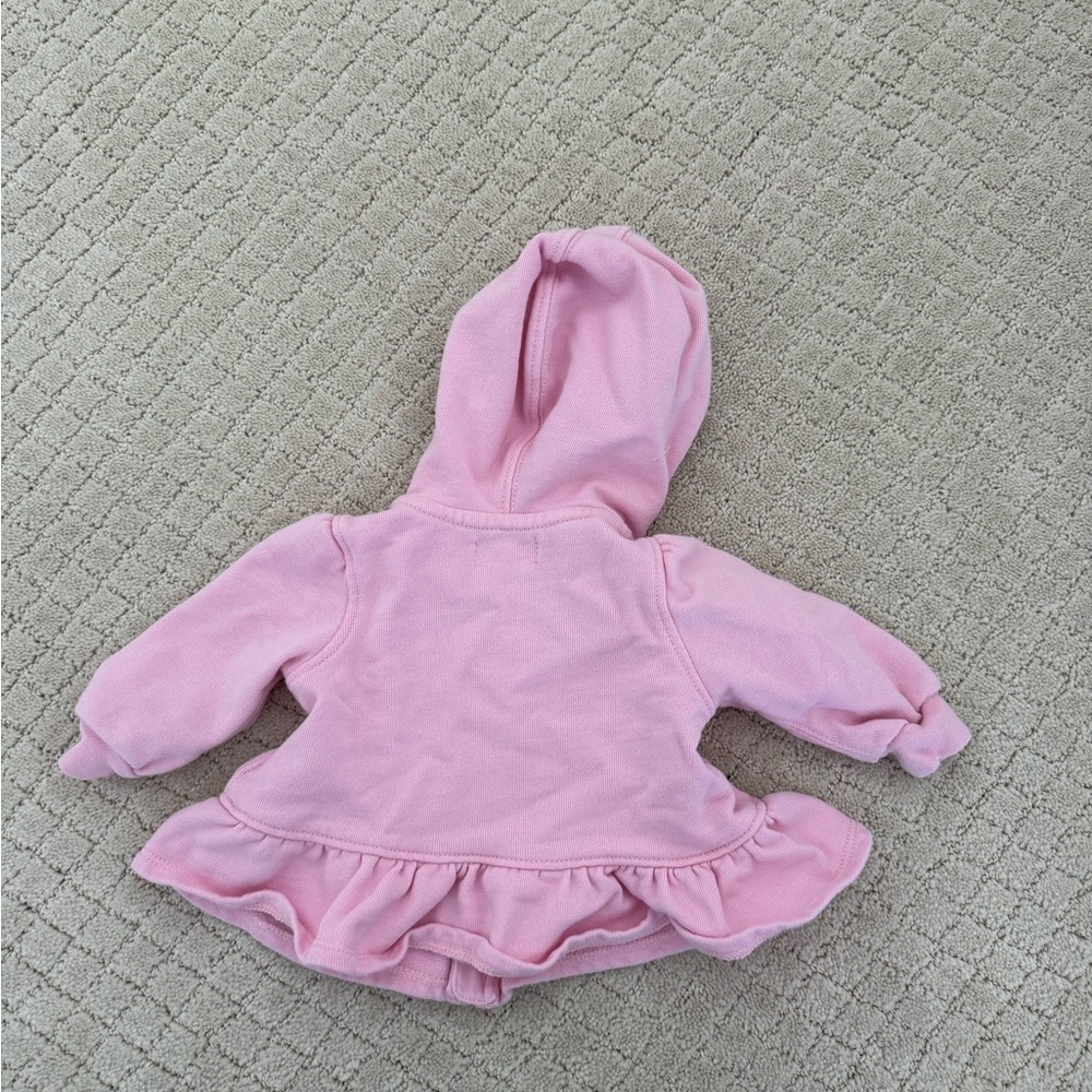 Ralph Lauren Baby Girl Pink Zippered Hoodie with Ruffle Hem